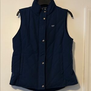 Vineyard Vines- Women's Navy Quilted Zip Up/Gold Button Up Vest, Size Medium